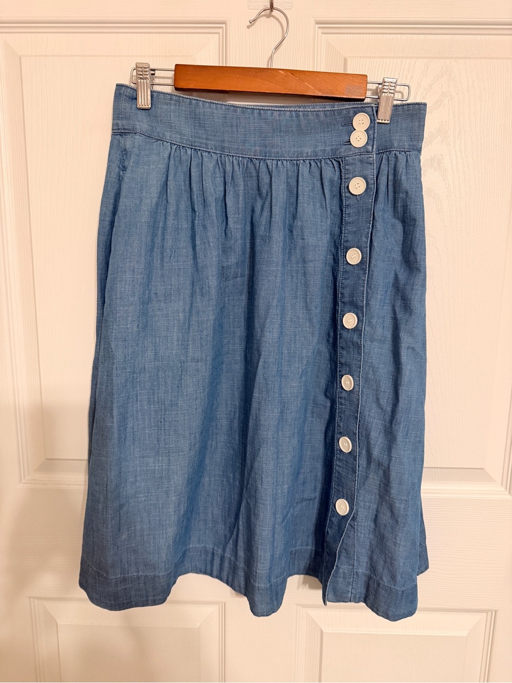 Talbots Light Blue Button-Front A-Line Midi Skirt